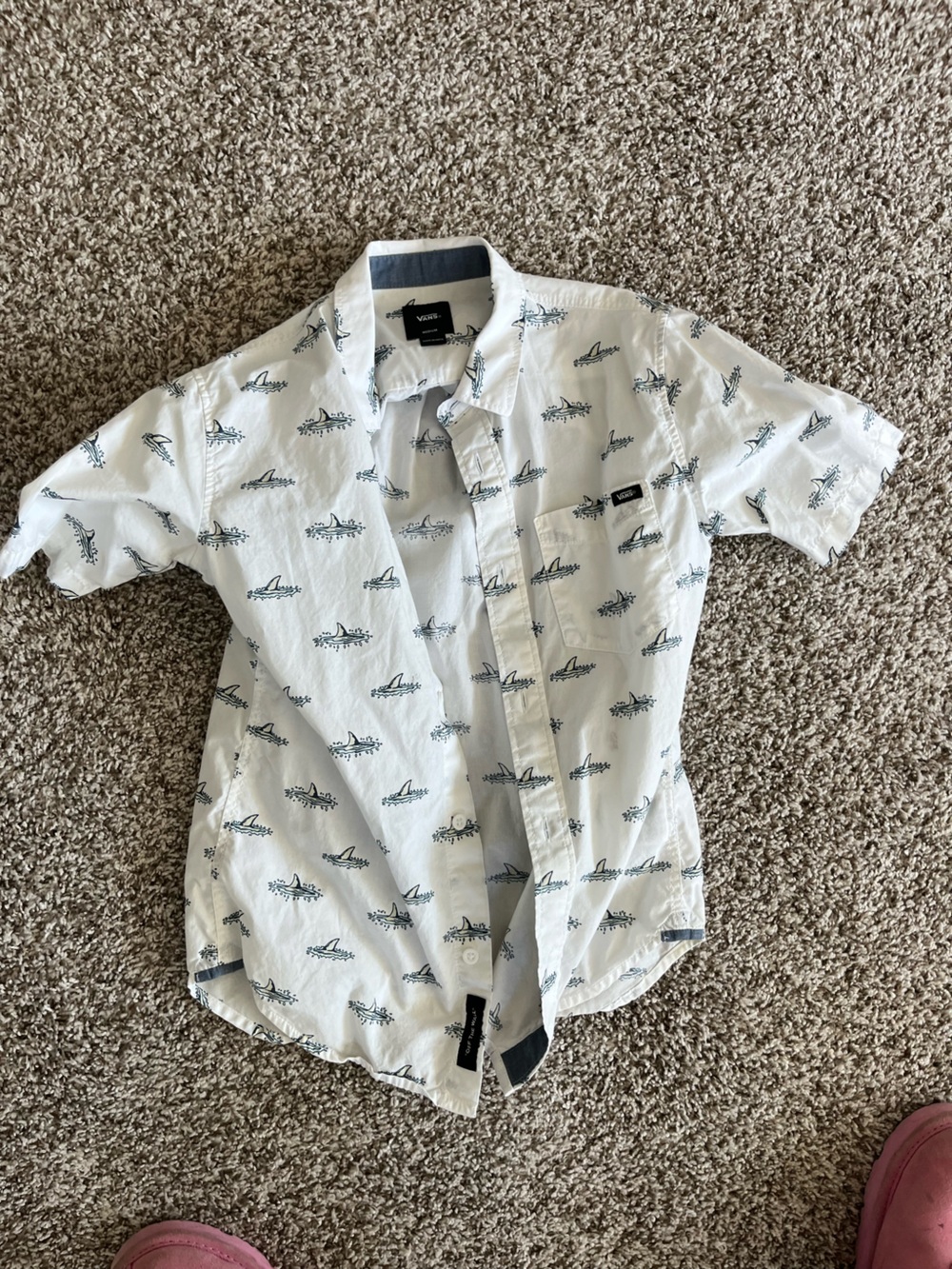 Boys Medium Vans button down short sleeve top with shark print
